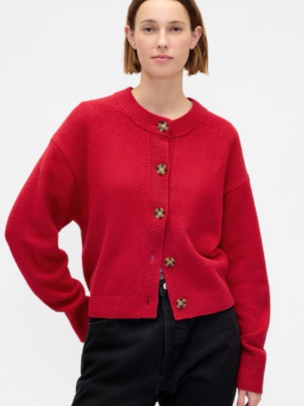 GAP Bright Red Cotton Oversized Preppy Cottagecore Cardigan Size XLarge Tall